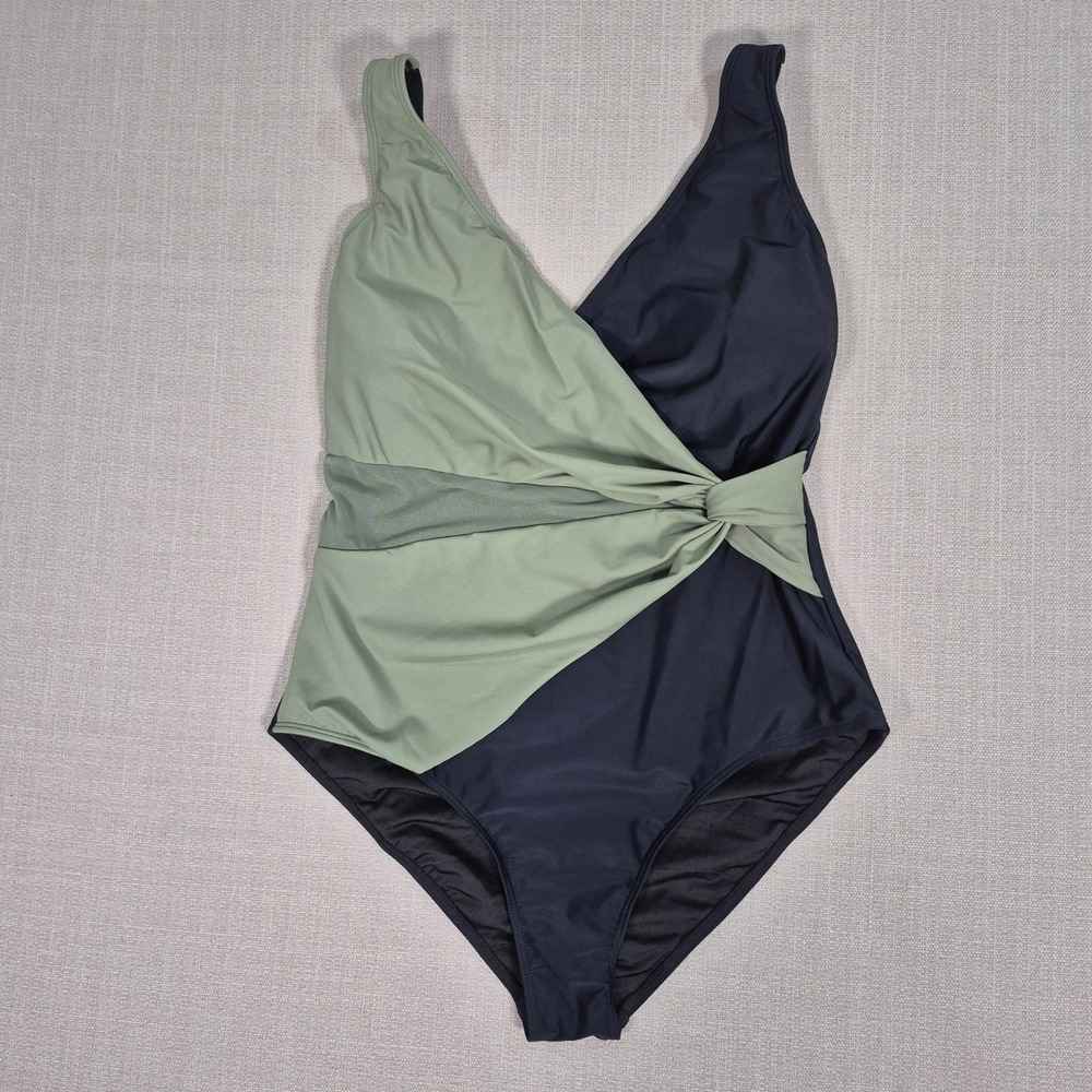 Womens Colorblock One Piece Swimsuit Sage Green Black Tummy Control Size XL